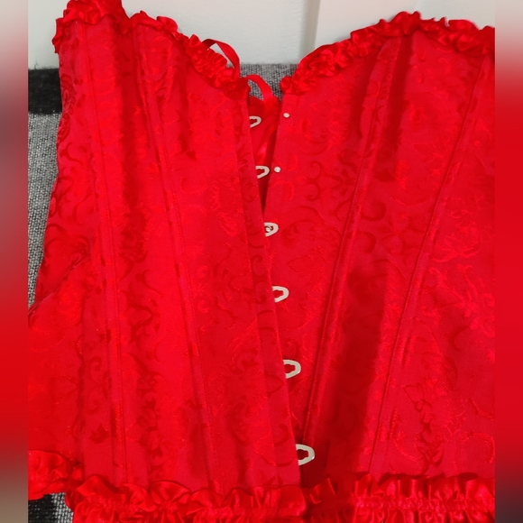 Red Satin Vintage Style Corset - LG - Picture 6 of 12